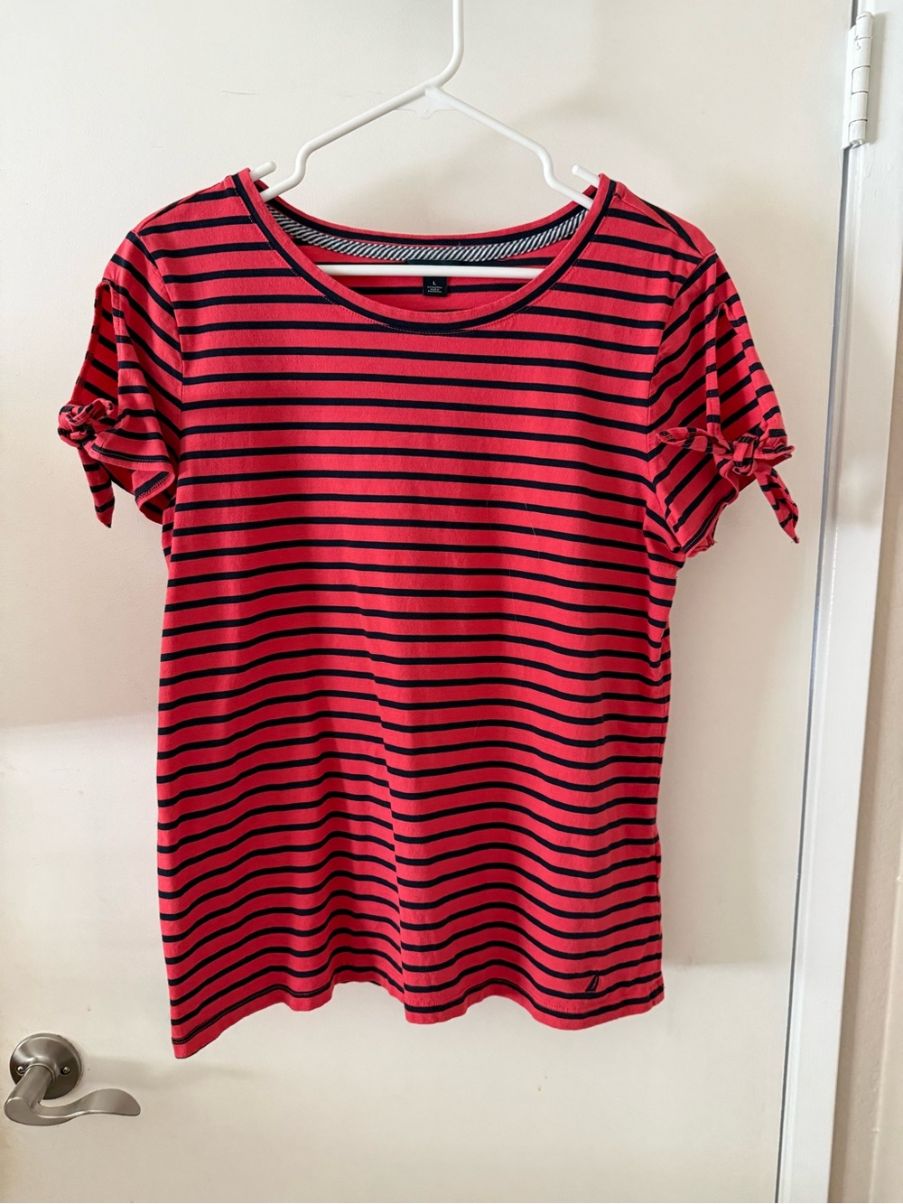 Nautica Red & Black Striped Tie-Sleeve Tee